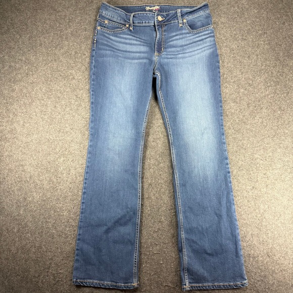Wrangler Boot Cut Jeans Womens Size 15/16 x 34 Denim Medium Wash Embellished - Picture 1 of 8